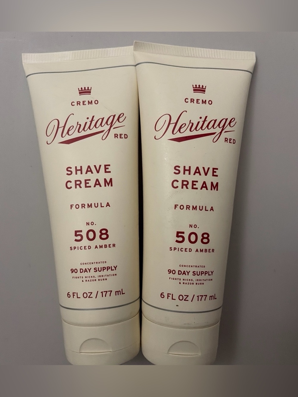 (2) Cremo Heritage Red No. 508 Spiced Amber Shave Cream- 3month Supply each